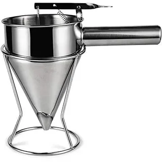 Eighty Edelstahl Kolben Trichter mit Ständer - Dosiertrichter für Sauce, Sahne, Teig - Silber