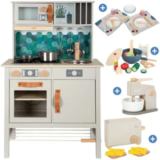 small foot Kinderküchen-Set mit Kinderküche, 10-tlg. Schneide-Set, 18-tlg. Geschirr-Set, 5-tlg. Toaster-Set & 2in1 Mixer - Tasty - Bunt