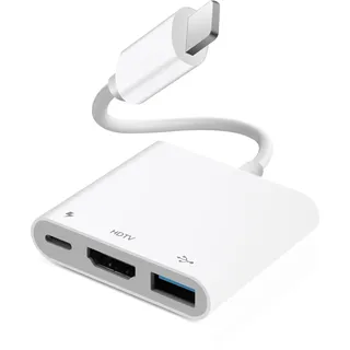 [Apple MFi-Zertifiziert] Digital AV Adapter Hub 3-in-1 für iPhone und iPad | Digital AV Adapter mit HDTV Ausgang, USB OTG & Ladeanschluss, kompatibel mit iPhone 14/13/12/11 und iPad