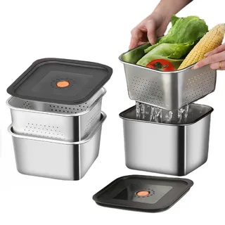 Küchensiebschüssel, Edelstahl-Nudelsieb, Siebschüssel Nudelsieb für die Küche, Siebservierer mit deckel, Küchensieb-Abtropfhilfe zum Abtropfen von Nudeln, Waschen von Gemüse, Obst und Reis, 3000 ML