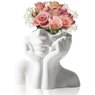 Kopf Gesicht Vase Blumenvase Keramikvasen: Mitening Weiß Keramik Vasen, Moderne Vase Gesicht, Trockenes Blumenarrangement Vase, Keramik-Gesichtsvase Für Schlafzimmer, Büro, Schreibtisch Dekoration