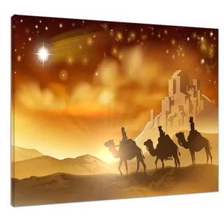 LB Wandbilder Geburt Jesu Wanddruck Weihnachten Leinwand Bilder Die Heiligen Drei Könige und der Stern von Bethlehem Poster für Wohnzimmer Schlafzimmer Badezimmer Wand Deko,40x30cm Ungerahmt