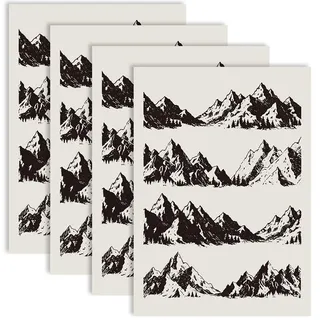 PRESSINART 4 Stück Keramik Abziehbildpapier 21 x 15cm ((2) Zoll) Keramik Abziehbilder Mit Bergmotiv Schwarzes Muster Wasserschiebefolie Glasurabziehbilder Für DIY Projekte Mit Ton Porzellan Emaille