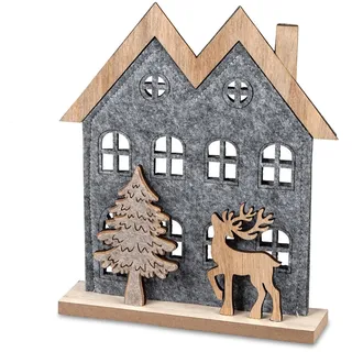Deko-Haus 20 cm Baum Hirsch grau o. mint Filz Holz formano 521149 Weihnachtsdeko