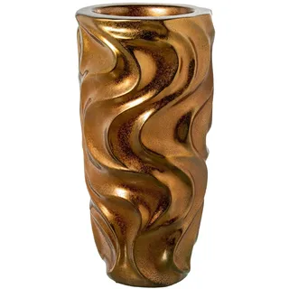 Bodenvase aus Keramik, gewellt, goldfarben, Ø 33 x 70 cm