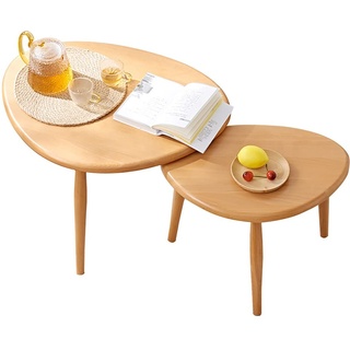 Holz-Nesting-Couchtisch, niedriger Tisch aus massivem Holz (Buche) im skandinavischen minimalistischen Stil, Wohnzimmermöbel, Sofa, kleiner Beistelltisch, Beistelltische ( Color : B , Size : 2 sets )