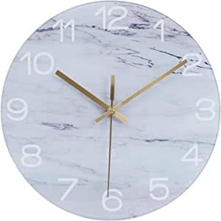 LW Collection Wanduhr Glas Marmor Noah Weiß 30cm - Kleine Uhr - Leise Wanduhr - Küchenuhr leises Uhrwerk - Glaswanduhr mit Marmoroptik - Marmoruhr