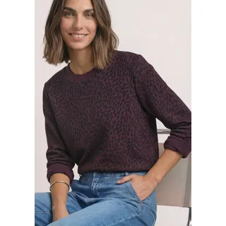 Sweatshirt STREET ONE, Damen, Gr. 36, lila (rustic rouge), Sweatware, 85% Baumwolle, 15% Polyester, comfort fit, Rundhals, Rippbündchen, Sweatshirts Sweatshirt, mit Leomuster, Topseller