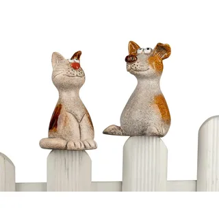 formano Zaundeko 2er-Set Hund und Katze 18cm Figur Steinzeug Lustige Zaunfiguren für Garten BalkonTerrasse handbemalt wetterfest Sommerliche Gartendeko zum Aufstecken
