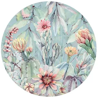Bilderdepot24 Teppich Vinyl Wohnzimmer Schlafzimmer Flur Küche Kakteen modern, rund - grün glatt, nass wischbar (Küche, Tierhaare) - Saugroboter & Bodenheizung geeignet grün 240 cm x 240 cm