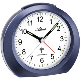 Funkwecker ATLANTA, blau, Wecker, Funkwecker, ideal für Reisen, Geschenkidee, Leuchtzeiger, Weckwiederholung, analog