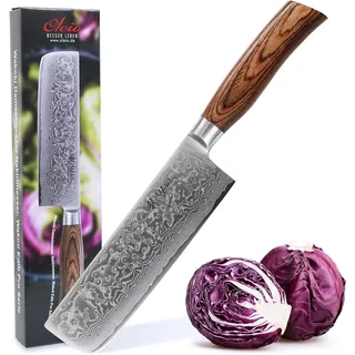 Wakoli EDIB Pro Premium Nakiri Messer mit 18 cm Klinge gefertigt aus 67 Lagen echtem Damaststahl mit Pakkaholzgriff I Damastmesser Küchenmesser und Profi Kochmesser