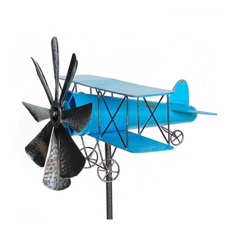 DanDiBo Gartenstecker Metall Flugzeug XL 160 cm Doppeldecker Blau 96099 Windspiel Windrad Wetterfest Gartendeko Garten Gartenstab Bodenstecker