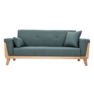 Skandinavisches Sofa 3-Sitzer aus graugrünem Stoff und hellem Holz FJORD