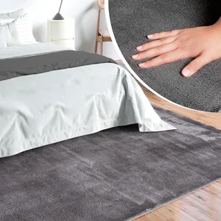 Teppich MERINOS "Loft 37, Kunstfellteppich", grau (anthrazit), B:140cm H:16mm L:200cm, Polyester, Teppiche, Teppich, weich und kuschelig, Fell Haptik, Anti-Rutsch-Unterseite