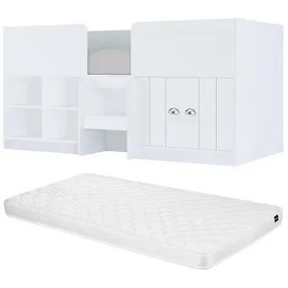 Vente-Unique Halbhochbett, Weiß, Holz, Uni, 1-Sitzer, 90x190 cm, Kinderzimmer & Jugendzimmer, Kindermöbel, Kinderbetten, Hochbetten