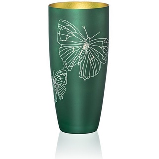 Crystalex Dekovase Meadow Vase Smaragdgrün matt Goldmetallic (Einzelteile, 1 St., 1 x Vase), Schmetterlinge, innen Gold, außen Smaragdgrün grün|weiß