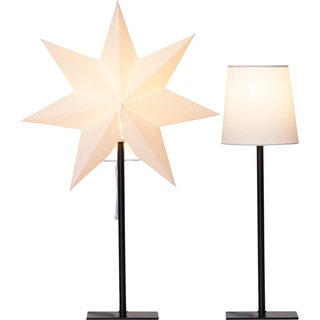 EGLO Tischlampe mit Wechselschirm, 3D Papierstern Weihnachten oder runder Lampenschirm in Weiß, Dekostern Tischleuchte mit Kabelschalter, E14, Höhe 55 cm