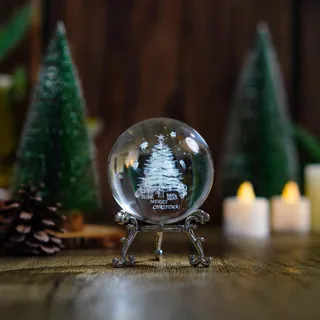 HD LIVING 3D Glas Weihnachtsbaum Figur 60mm Kristallkugel mit Ständer Glaskugel Briefbeschwerer Weihnachten Ornament Dekor für Zuhause