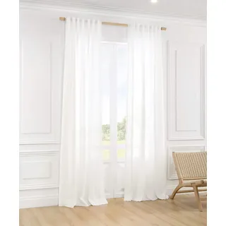 ATLINIA 100% Leinen Transparent Vorhang Weiß - 1er Set Fenster Leinen Gardinen ösen Deko Schlaufenschal for Wohnzimmer Bedroom Modern Wetterfest Outdoor Farmhouse Curtasin 210 cm