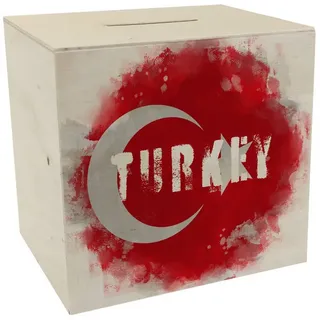 speecheese Spardose Spardose aus Holz Türkei Flagge im Used Look Sparschwein für Urlauber