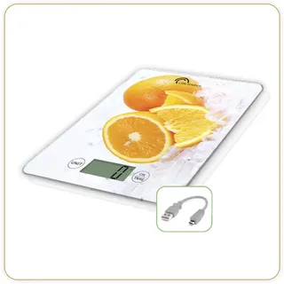 LITTLE BALANCE 8545 Slim Orange USB-R Küchenwaage ohne Batterie, USB wiederaufladbar, reparierbar, 5 kg, Orange