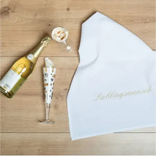 17;30 HOME 17;30 Geschirrtuch, 100% Baumwolle, humorvoller Spruch LIEBLINGSMENSCH, umweltfreundlich, weiß-Gold, 50x70 cm