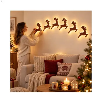 LED-Rentier-Wanddekoration, festliche Weihnachtsbeleuchtung für den | 3D beleuchtetes Rentier aus Holz Weihnachtsdekoration, beleuchtetes Rentier aus Holz, für Schlafzimmer, Flur