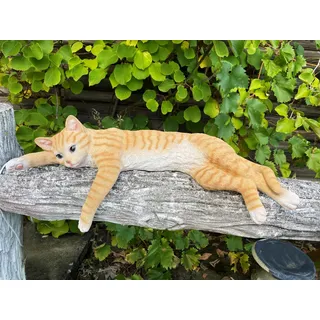 STEINFIGURENWELT GIEBEN Design Dekofigur Katze liegend für Kante oder Fensterbrett 23x58cm aus Poly Wohnzimmer Tierfigur Garten Deko Modern Gartendeko Gartenfigur (Katze liegend für Kante)
