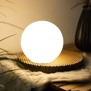 LED Außen Solar Lampe Kugel Design Rattan Garten Balkon Tisch Leuchte grau weiß