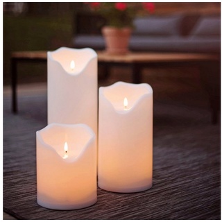 MARELIDA LED-Kerze XXL LED Kerzen Kunststoff flackernd Kerzenset für Außen weiß 3er Set (3-tlg) weiß