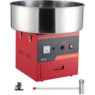 VEVOR Elektrische Zuckerwattemaschine, 1000 W Zuckerwattegeräte, Kommerzielle Zuckerwattemaschine mit Edelstahlschüssel, Zuckerschaufel und Schublade, Perfekt für Familienfeiern, Rot