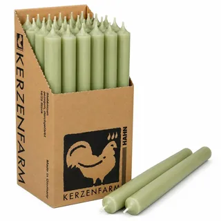 Extra lange Stabkerzen Salbei-Grün – 25 cm (250 mm) – Ø 2,2 cm – durchgefärbt & tropffrei – Made in Germany – Kerzenfarm Hahn – 12 Std. Brenndauer – wählbar 10 oder 25 Stück (10, Salbei-Grün)