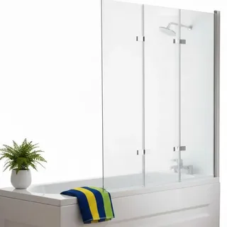 MuCoLa Duschabtrennung Badewannen Badewannenaufsatz ESG Glas Duschtrennwand Badewannenfaltwand Duschwand - 140x130cm