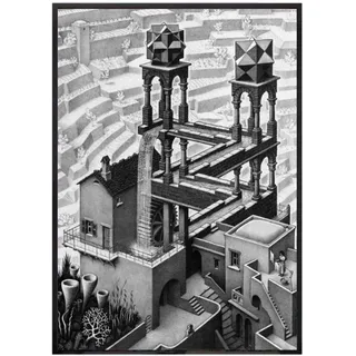 Wasserfall MC Escher Kunst Leinwand Poster Home Wanddekoration Bilder Leinwanddrucke Wandkunst Poster und Drucke Druck auf Leinwand-50x70cm Kein Rahmen