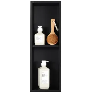 IKITRAEE Edelstahl Wandnische dusche zur Aufbewahrung Duschablage Unterputz,Einbaunische Wand Eingebaut,Duschnische Fuer Badezimmer Shampoo,Zweietagiger Ablagekorb (Matt schwarz, 60X20cm)