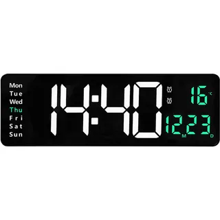 HZDHCLH Digitale Wanduhr, LED-Digitaluhr mit Fernbedienung,Timer und Countdown, große Uhr mit Datum, Woche, Temperatur für Zuhause, Küche, Fitnessstudio und Büro