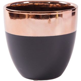 Jinfa 1 Keramik Übertopf Blumentopf Ton Vase für den Innenbereich | Mattschwarz mit goldenem Finish | Durchmesser 13,5 cm x h 13 cm