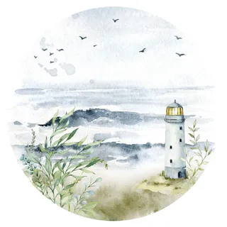 Grandora Wandaufkleber Wandtattoo Schlafzimmer Strand Küste Meer Wandsticker Ostsee Wandbild Wohnzimmer Wanddeko Esszimmer Flur Tapete selbstklebend rund DL652-03