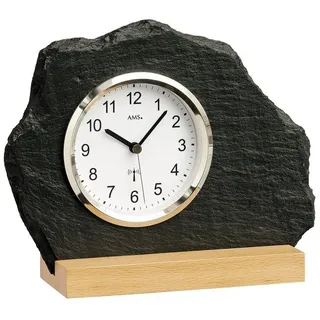 AMS Uhr AMS Funk-Tischuhr Naturschiefer, Alu-Frontreif weiß silberfarben