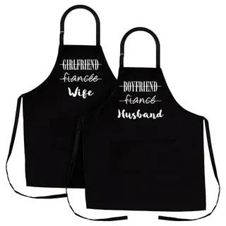 2-tlg. Schürzen-Set für Paare in Schwarz aus Polyester Kochschürze OneSize