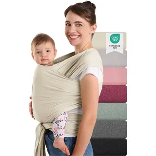Laleni Tragetuch Baby neugeboren bis 15 kg aus weicher Baumwolle - Babytrage Neugeborene ab Geburt - OEKO-TEX zertifizierte Babytrage Beige - Wickeltuch Baby mit 5,10 m Länge - Baby Trage in Beige.