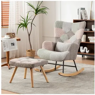 HAUSS SPOLE Schaukelstuhl inklusive 1 Fußstütze und 1 Lendenkissen, mehrfarbiges Design (Loungesessel, 2 St), 2 St. bunt 68 cm x 97 cm x 83 cm
