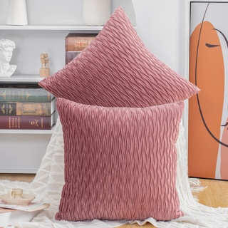 Madizz 2er Set Samt Dekorativ Zierkissenbezüge Luxus Stil Kissenbezug für Sofa für Schlafzimmer Rosa 50x50 cm Quadrat