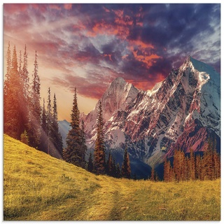 Glasbilder Wandbild Glas Bild einteilig 30x30 cm Quadratisch Alpen Berge Landschaft Natur Gebirge Sonnenuntergang Wald U1RI ARTland