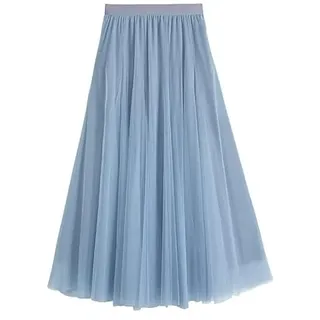 Kuukaas Plisseerock Blau Damen Tüllrock Damen Lang Rock Damen Sommer Maxirock Damen Lang Plisseerock Damen Festlich Plisseerock A Linie Plisseerock Schwangerschaft - Einheitsgröße