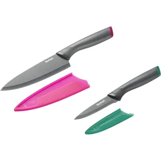 Tefal Messer-Set Fresh Kitchen (Set, 4-tlg), 2-tlg, Klingen aus rostfreiem Stahl, Titan-Versiegelung, Klingenschutz grau|grün