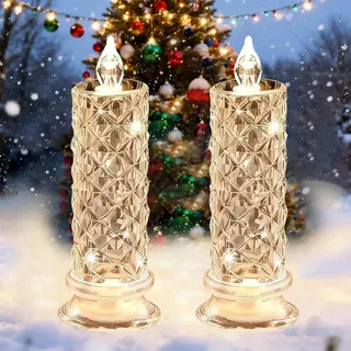 Peculiaral Flameless LED Candles, 2026 Neue Rose Flammenlose LED-Kerzen, Transparente Kristall-LED-Kerze, Flackernde Flammenlose Kerze für Hochzeiten, Partys, Halloween, Weihnachtsdekoration (2PCS)