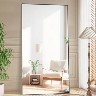 CASSILANDO 193x86cm Standspiegel, Boden großer Spiegel, stehender Spiegel, gegen Wand für Schlafzimmer, Verkleidung und an der Wand befestigter dünner Rahmen Spiegel, Schwarz
