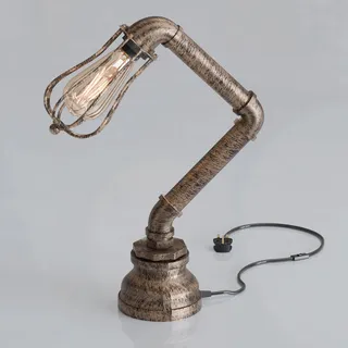 DC VOLTAGE Vintage-Stil Schreibtischlampe Kreative Wasserrohr-Tischlampen, Industrielle Steampunk-Retro-Basis E27-Halterung Passende Beleuchtungsvorrichtung (Brushed Copper + Cage)